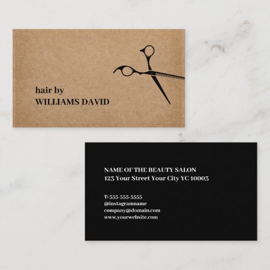 Modern Kraft Black Scissors Hair Stylist Visitekaartje (Voorkant / Achterkant)