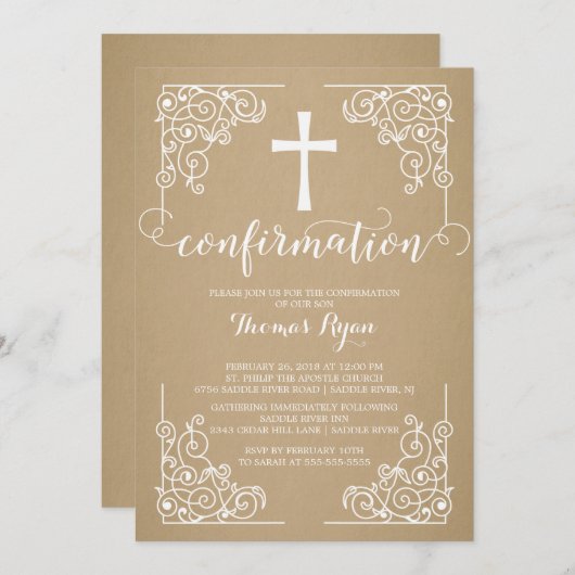 Modern Kraft Cross - Confirmation Kaart (Voorkant / Achterkant)