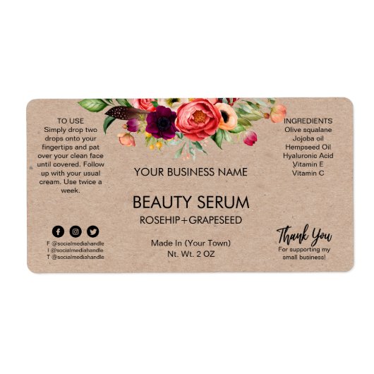 Modern Kraft Face en Hair Serum Labels (Voorkant)