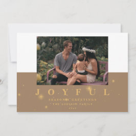 Modern Kraft & Gold Joyful Two Afbeelding Kerstmis Feestdagenkaart