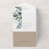 Modern Kraft Green Leafy Tropical Foliage Wedding All In One Uitnodiging (Buitenkant)