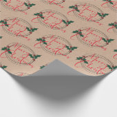 Modern Kraft Holly Wreath Merry Kerstmis Cadeaupapier (Hoek)