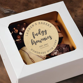 Modern Kraft Home Bakery Logo Homemade Brownies Ronde Sticker