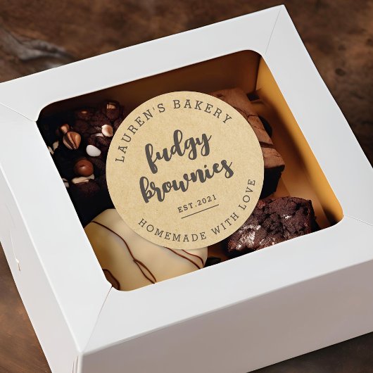 Modern Kraft Home Bakery Logo Homemade Brownies Ronde Sticker