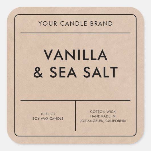 Modern Kraft Kaarslabel Vierkante Sticker (Voorkant)