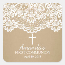 Modern Kraft Lace First Holy Communion Sticker
