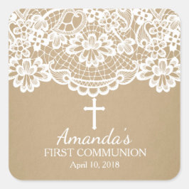 Modern Kraft Lace First Holy Communion Sticker