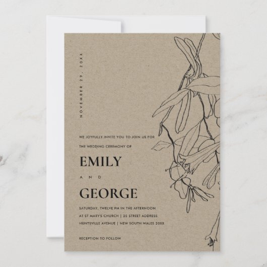 MODERN KRAFT LINE DRAADLOOS WEDDING INVITE BEDANKKAART (Voorkant)