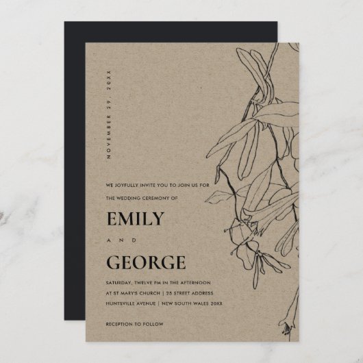 MODERN KRAFT LINE DRAADLOOS WEDDING INVITE BEDANKKAART (Voorkant / Achterkant)