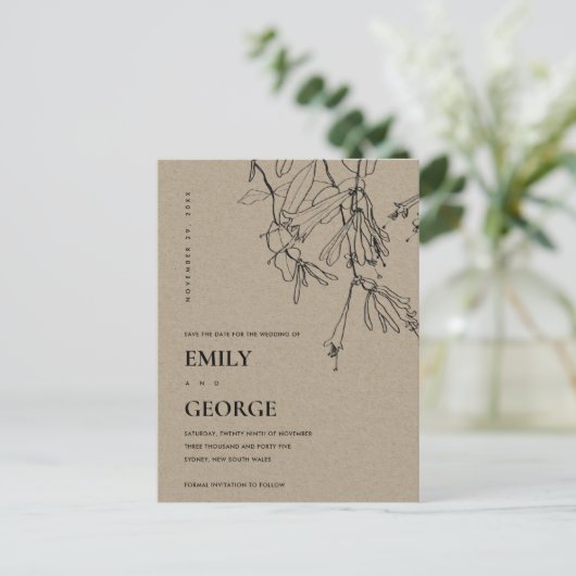 MODERN KRAFT LINE DRAAIENDE FLORAAL BEWAREN DE DAT AANKONDIGINGSKAART (Staand voorkant)