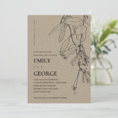 MODERN KRAFT LINE DRAWING FLORAL VERLOVING INVITE BEDANKKAART (Staand voorkant)