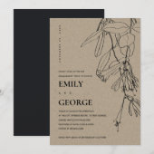 MODERN KRAFT LINE DRAWING FLORAL VERLOVING INVITE BEDANKKAART (Voorkant / Achterkant)