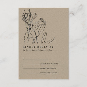 MODERN KRAFT LINE DRAWING FLORAL WEDDING RSVP INFORMATIEKAARTJE