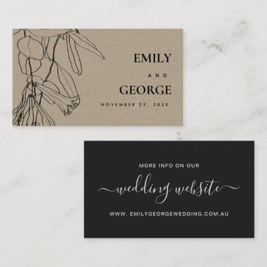 MODERN KRAFT LINE DRAWING FLORAL WEDDING WEBSITE VISITEKAARTJE (Voorkant / Achterkant)