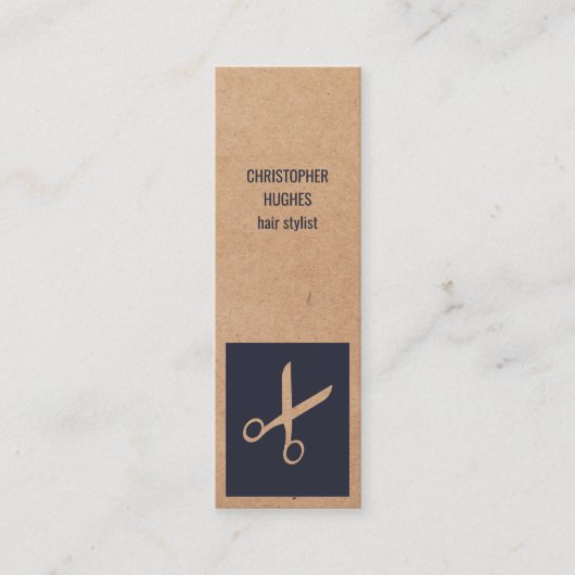 Modern Kraft Paper Blue Scissor Hair Stylist Mini Visitekaartje (Voorkant)