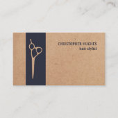 Modern Kraft Paper Blue Stripe Hair Stylist Visitekaartje (Voorkant)