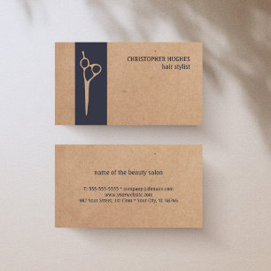 Modern Kraft Paper Blue Stripe Hair Stylist Visitekaartje