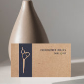 Modern Kraft Paper Blue Stripe Hair Stylist Visitekaartje