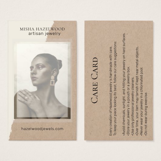 Modern Kraft Photo Jewelry Care Card Visitekaartje (Voorkant /achterkant)