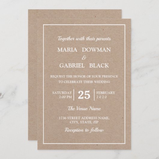 Modern Kraft simpele Typography Wedding Kaart (Voorkant / Achterkant)