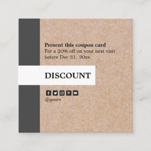 Modern Kraft Stripe Accent Square Promo Discount Vierkante Visitekaartje