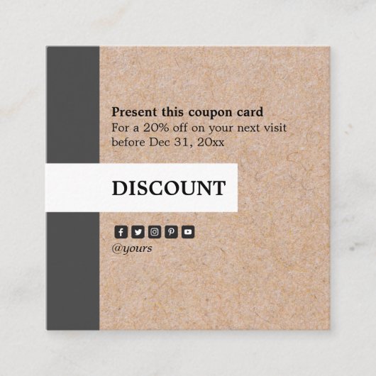 Modern Kraft Stripe Accent Square Promo Discount Vierkante Visitekaartje (Voorkant)