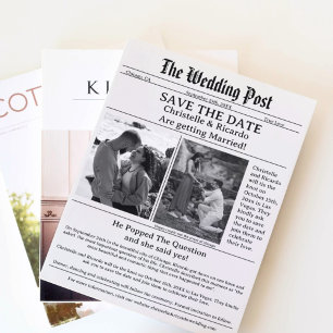Modern krant bruiloft houd de datum vrij kaart