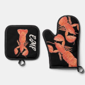 Modern kreeft hand geschilderd patroon ovenwant & pannenlap set (Voorkant)