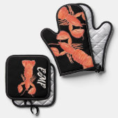 Modern kreeft hand geschilderd patroon ovenwant & pannenlap set (Voorkant / Achterkant)