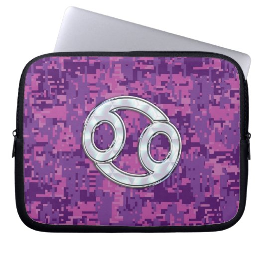 Modern Kreeft Sterrenbeeld Roze Digitaal Camouflag Laptop Sleeve (Voorkant)