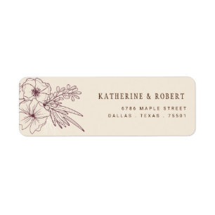 Modern Kreme Floral Return Address Etiket