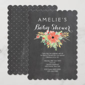 Modern krijtbord Floral Krans Baby shower Uitnodig Kaart (Voorkant / Achterkant)