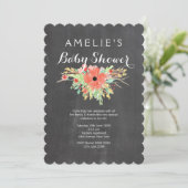Modern krijtbord Floral Krans Baby shower Uitnodig Kaart (Staand voorkant)