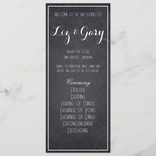 Modern Krijtbord Huwelijksprogramma Programmakaart (Voorkant)