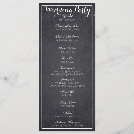 Modern Krijtbord Huwelijksprogramma Programmakaart (Achterkant)