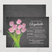 Modern krijtbord roze tulp meisjes Baby shower Kaart (Voorkant / Achterkant)