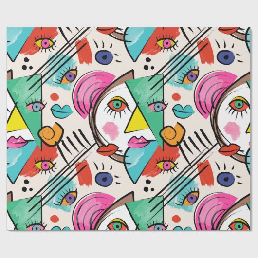 Modern kubisme Abstracte kunst Vrouw gezichten Cadeaupapier (Vlak)