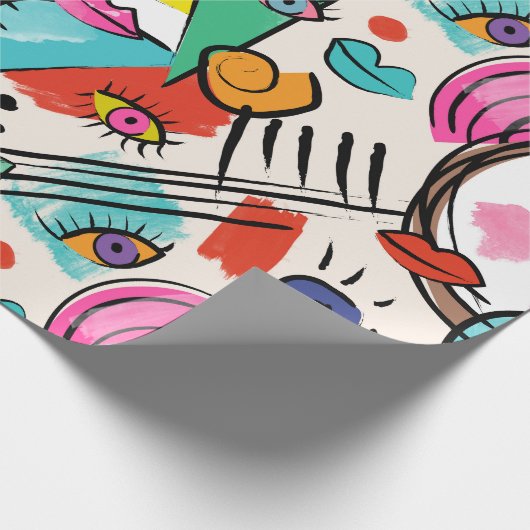 Modern kubisme Abstracte kunst Vrouw gezichten Cadeaupapier (Hoek)