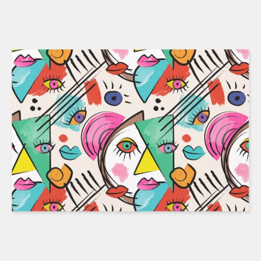Modern kubisme Abstracte kunst Vrouw gezichten Inpakpapier Vel (Voorkant 3)
