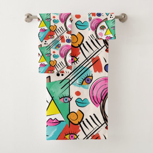 Modern kubisme Abstracte kunst Vrouw gezichten kun Bad Handdoek (Insitu)