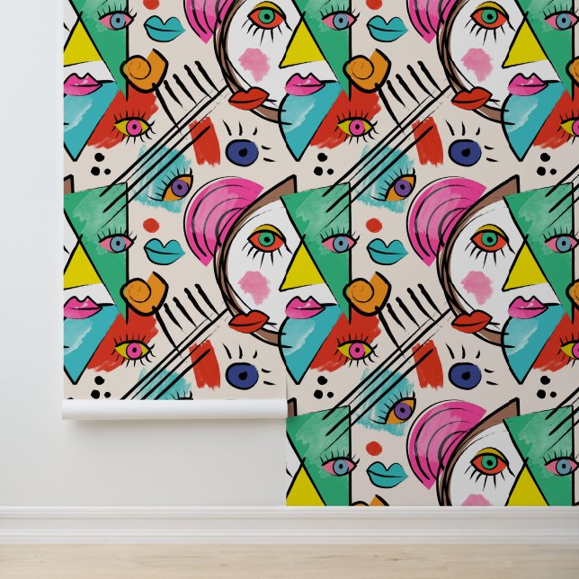 Modern kubisme Abstracte kunst Vrouw gezichten kun Behang (Applicatie)