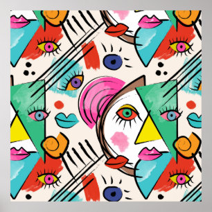Modern kubisme Abstracte kunst Vrouw gezichten kun Poster