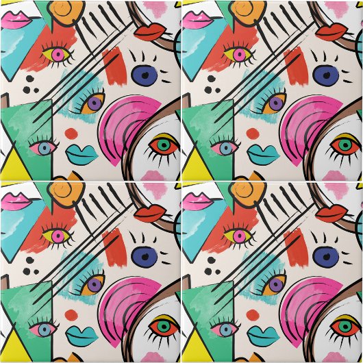 Modern kubisme Abstracte kunst Vrouw gezichten kun Tegeltje