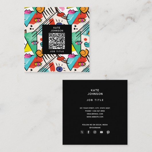 Modern kubisme Abstracte kunst Vrouw gezichten kun Vierkante Visitekaartje (Voorkant / Achterkant)