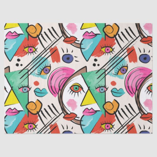 Modern kubisme Abstracte kunst Vrouw gezichten Tissuepapier (Voorkant)