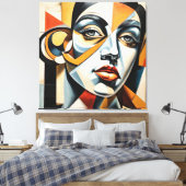 Modern kubisme Vrouw gezicht Picasso stijl Abstrac Canvas Afdruk (Insitu (Slaapkamer))