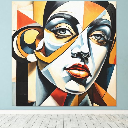 Modern kubisme Vrouw gezicht Picasso stijl Abstrac Canvas Afdruk (Insitu (Houten vloer))