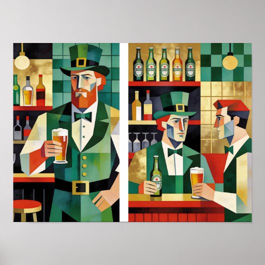 Modern Kubistisch Iers Café Poster (Voorkant)