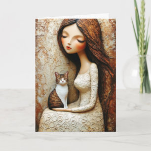 Modern Kunst Meisje Kat Abstract Portret Groetkaar Kaart