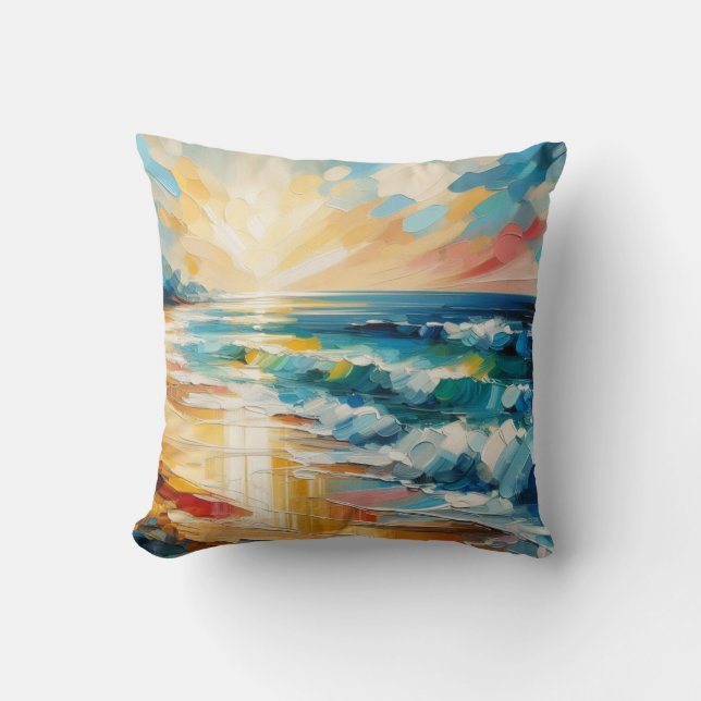Modern Kunst Strand Zonsondergang Design Kussen (Voorkant)